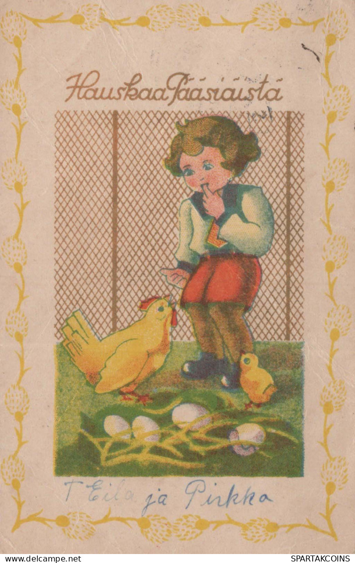 PASCUA NIÑOS POLLO HUEVO Vintage Tarjeta Postal CPA #PKE336.ES - Pasen