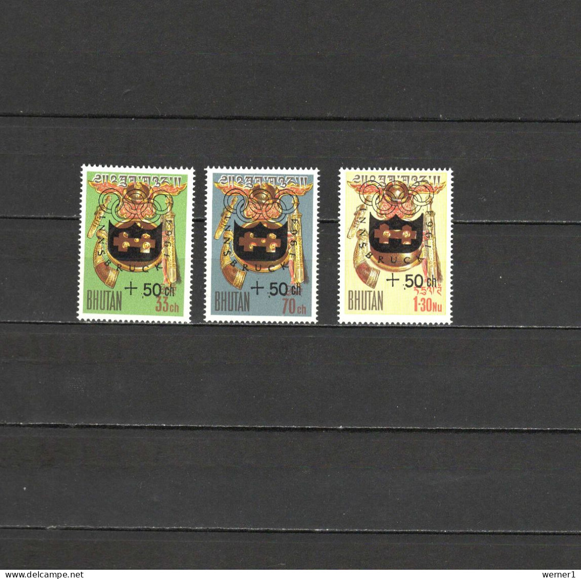 Bhutan 1964 Olympic Games Innsbruck Set Of 3 With Overprint MNH - Winter 1964: Innsbruck