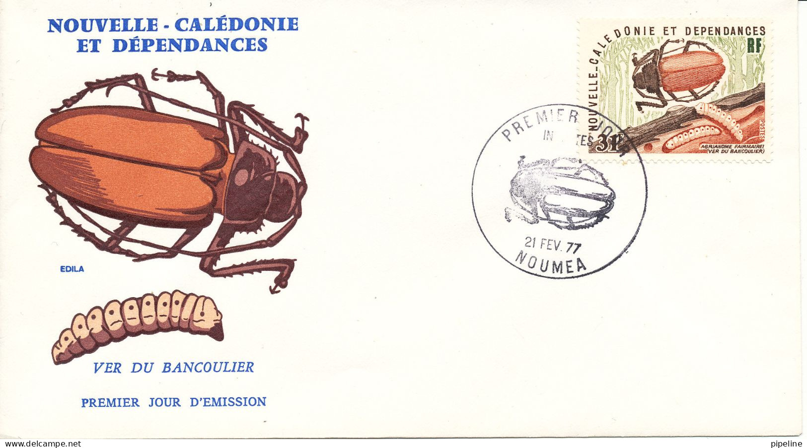 New Caledonia FDC 21-2-1977 Beetle With Cachet (not Complete) - FDC