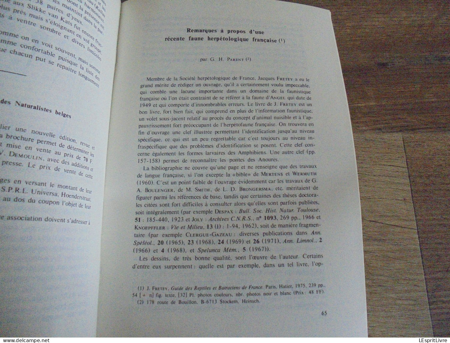 LES NATURALISTES BELGES N° 2 - 3  Année 1976 Régionalisme Zélande Faune Herpétologique Française Botanique