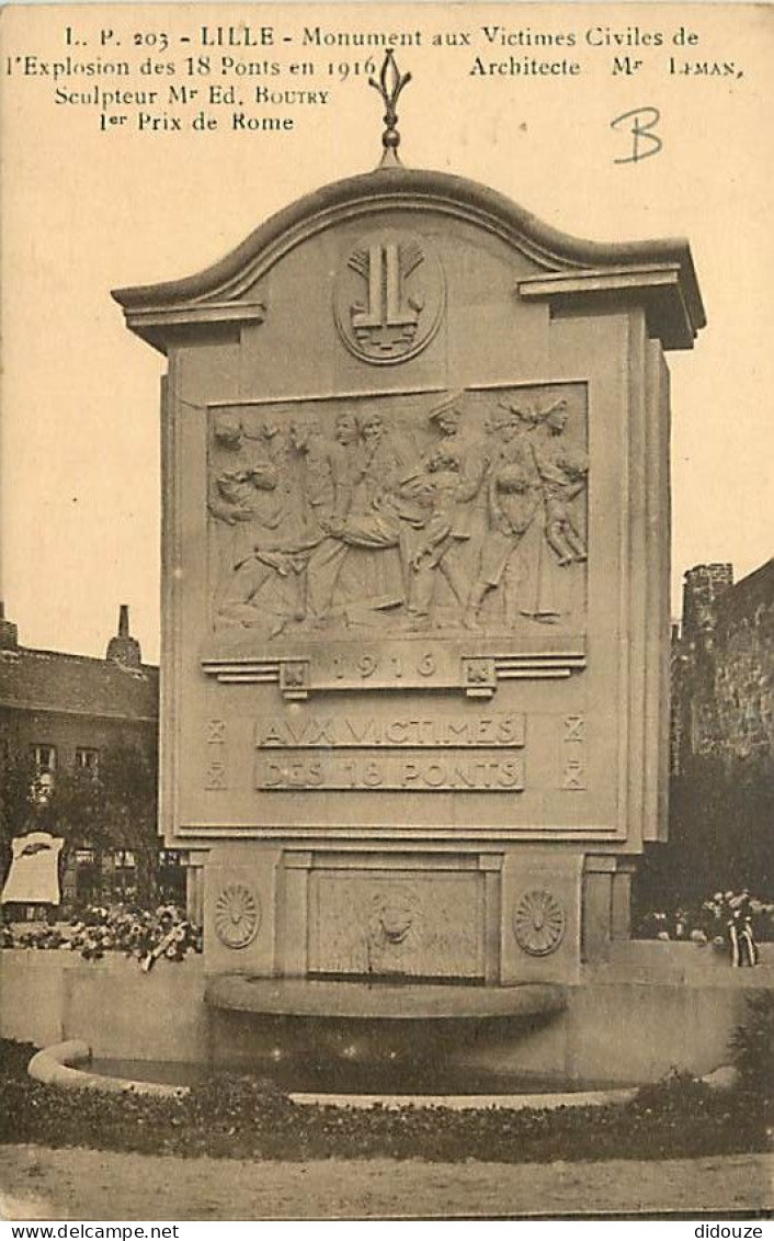 59 - Lille - Monument Aux Victimes Civiles De L'Explosion Des 18 Ponts En 1916 - CPA - Voir Scans Recto-Verso - Lille