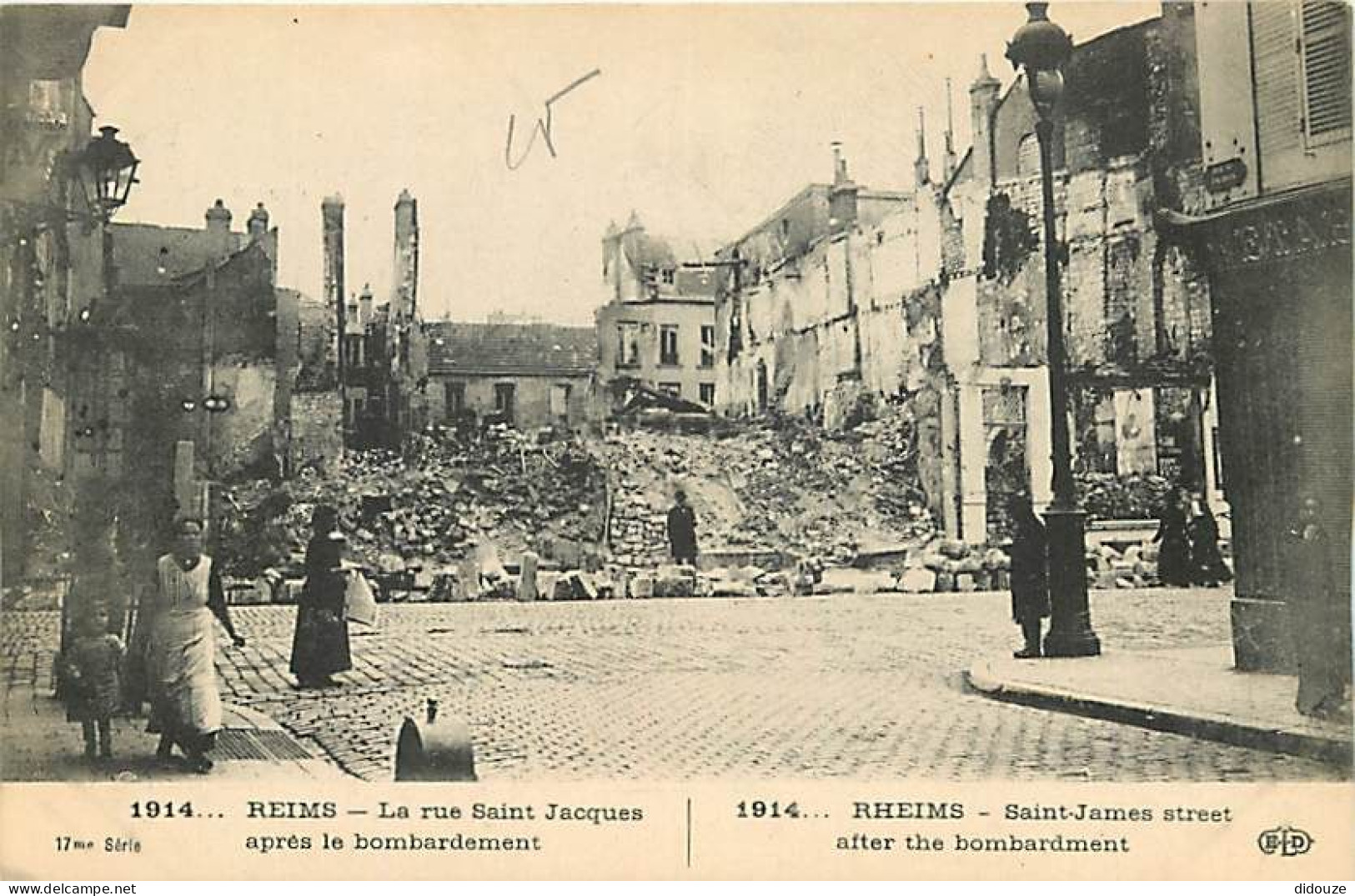 51 - Reims - Guerre 1914-1918 - La Rue Saint Jacques Après Le Bombardement - Animée - Ruines - CPA - Voir Scans Recto-Ve - Reims