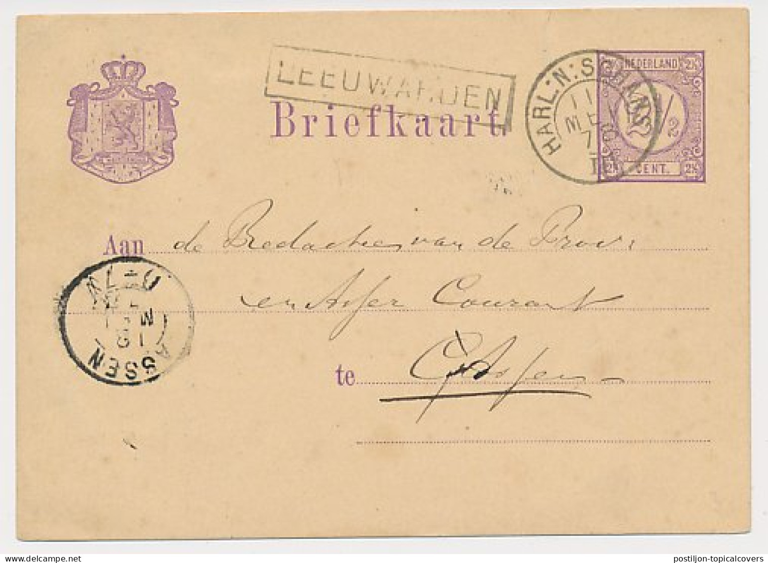 Trein Haltestempel Leeuwarden 1878 - Briefe U. Dokumente