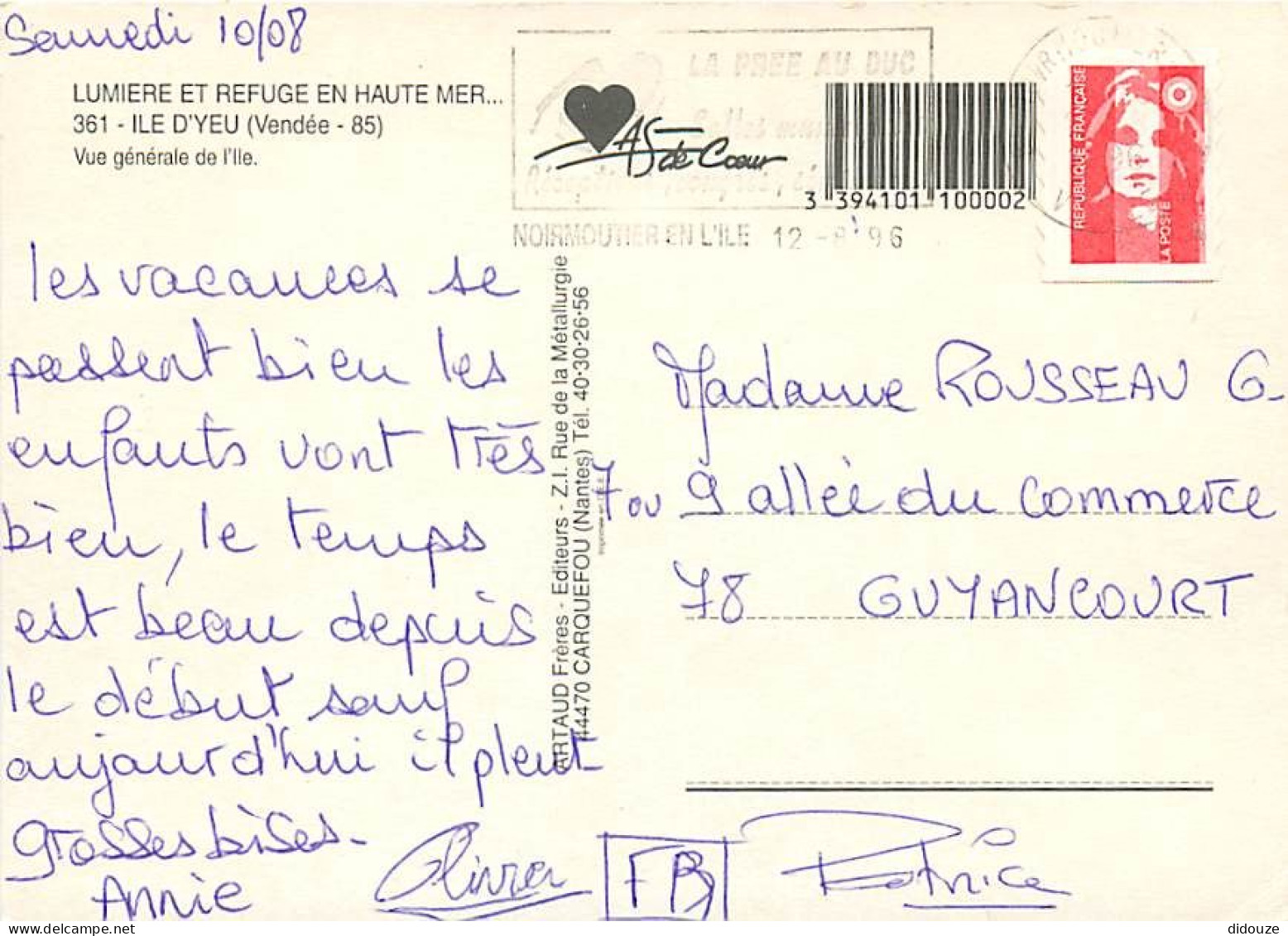 85 - Ile D'Yeu - Vue Générale Aérienne - Flamme Postale De Noirmoutier - CPM - Voir Scans Recto-Verso - Ile D'Yeu