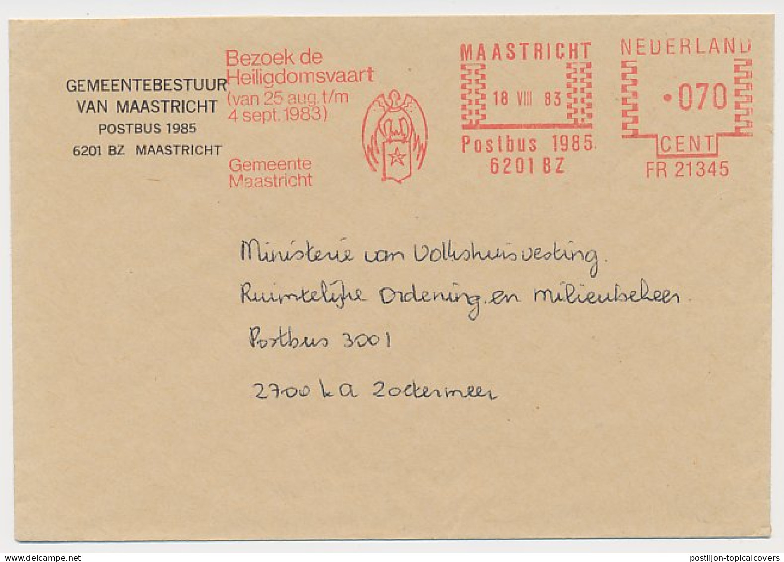 Meter Cover Netherlands 1983 Visit The Sanctuary - Municipality Of Maastricht - Andere & Zonder Classificatie