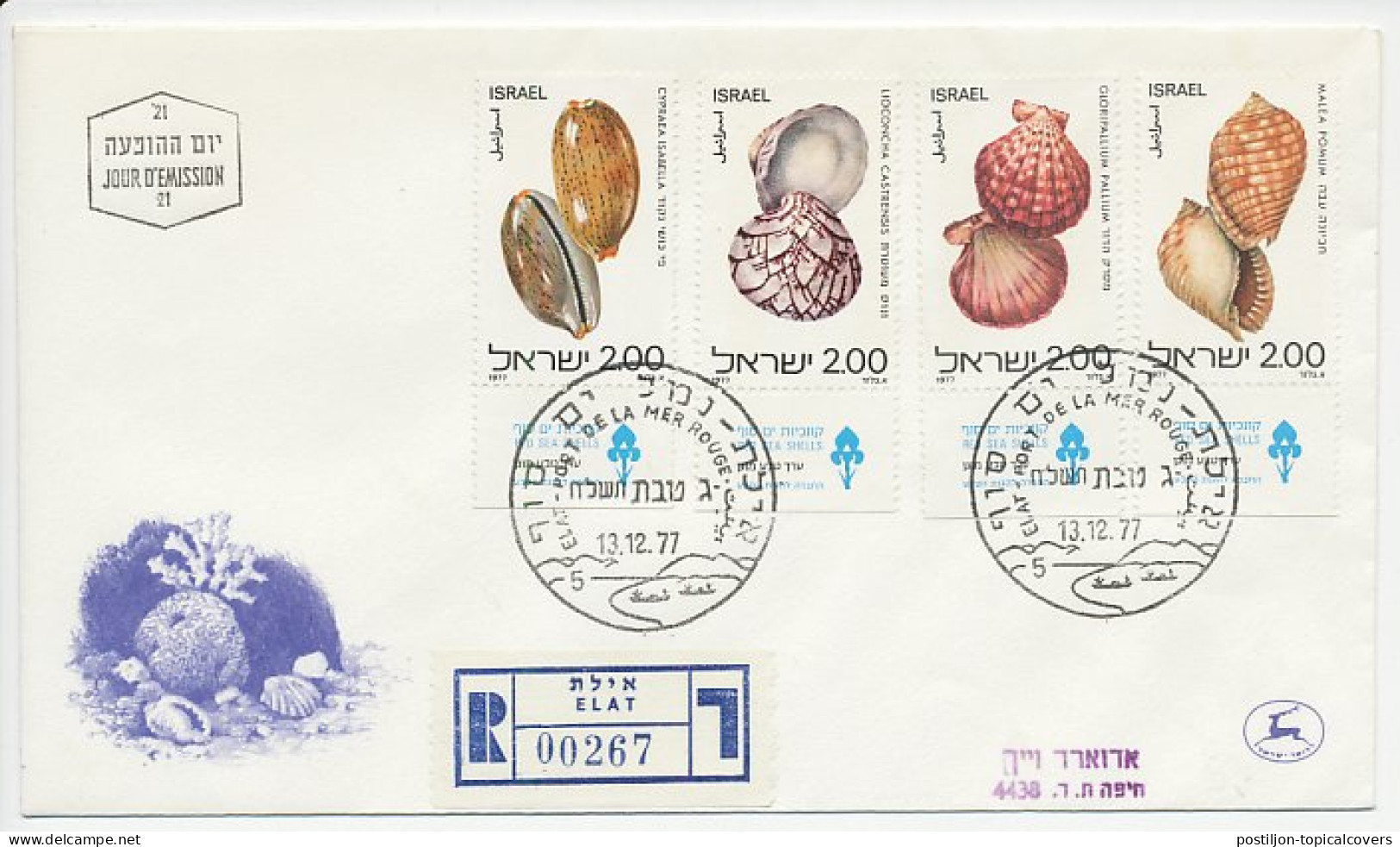 Registered Cover / Postmark Israel 1977 Shells - Mundo Aquatico