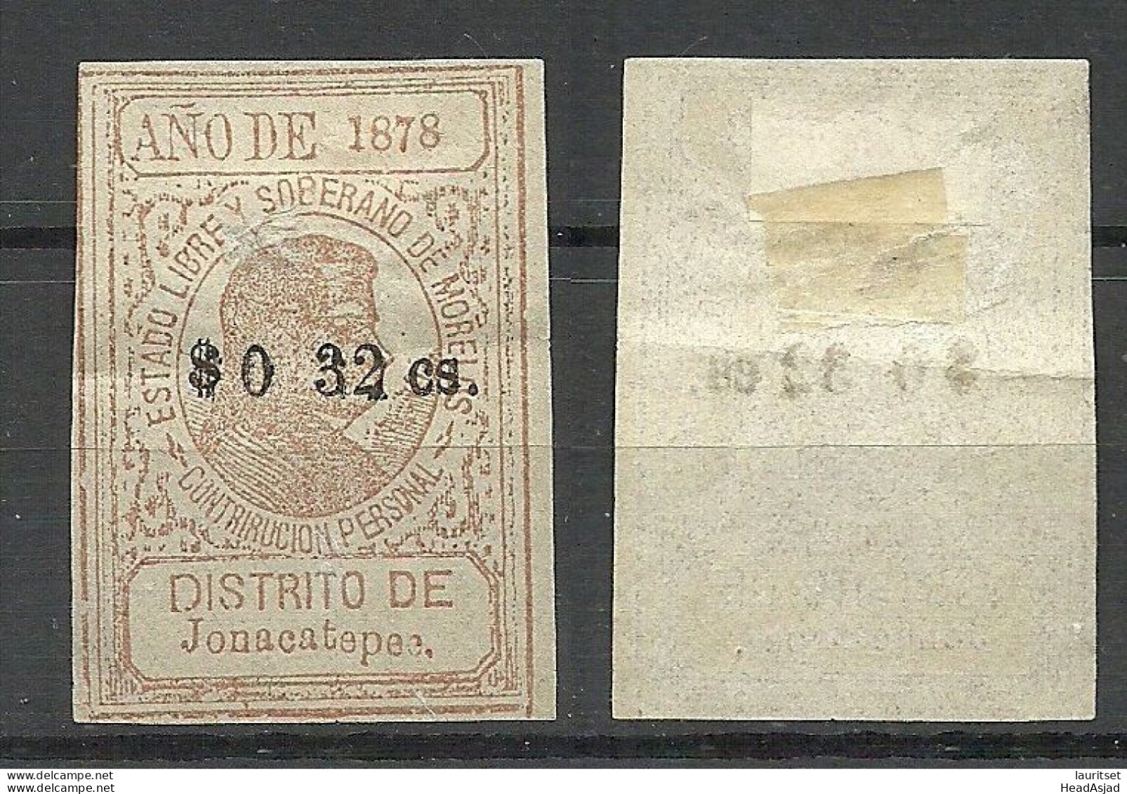 MEXICO Distrito De Jonacatepec 1878 Revenue Tax Taxe Cuntribution Personal (*) - Mexico