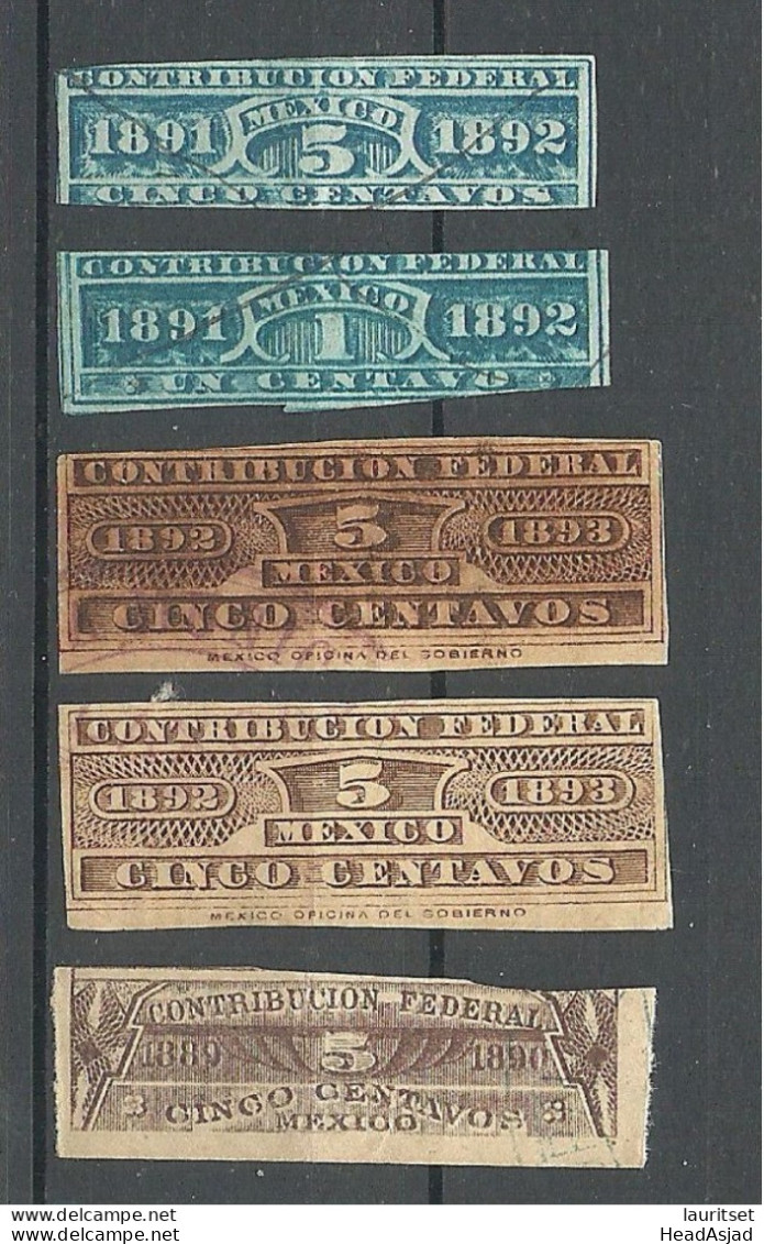 MEXICO 1890-1893 Revenue Tax Taxe Geb√ºhrenmarken, 5 Pcs. - Mexique