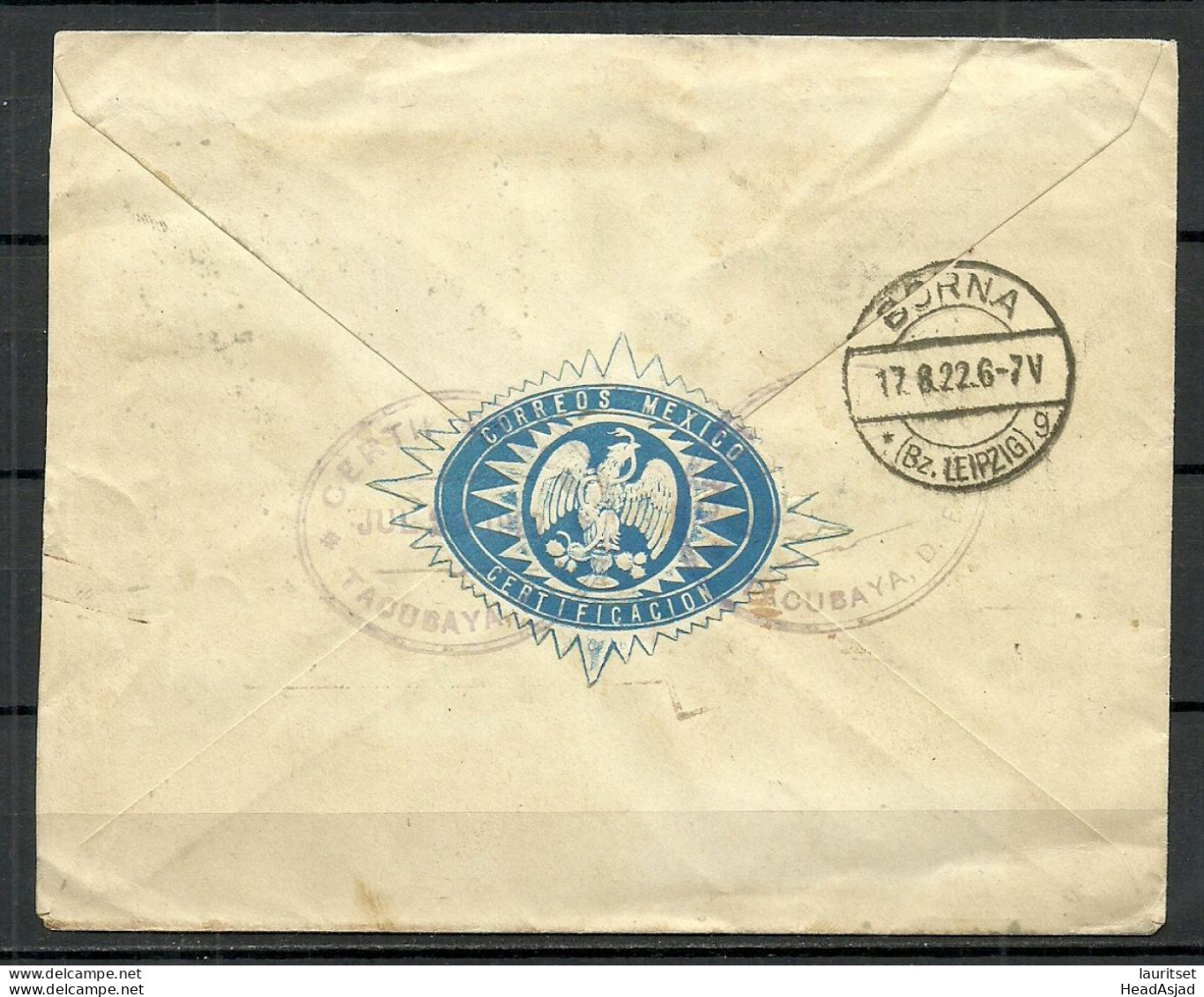 MEXICO 1922 Registered Cover To Germany Deutschland Borna Certification - Mexique