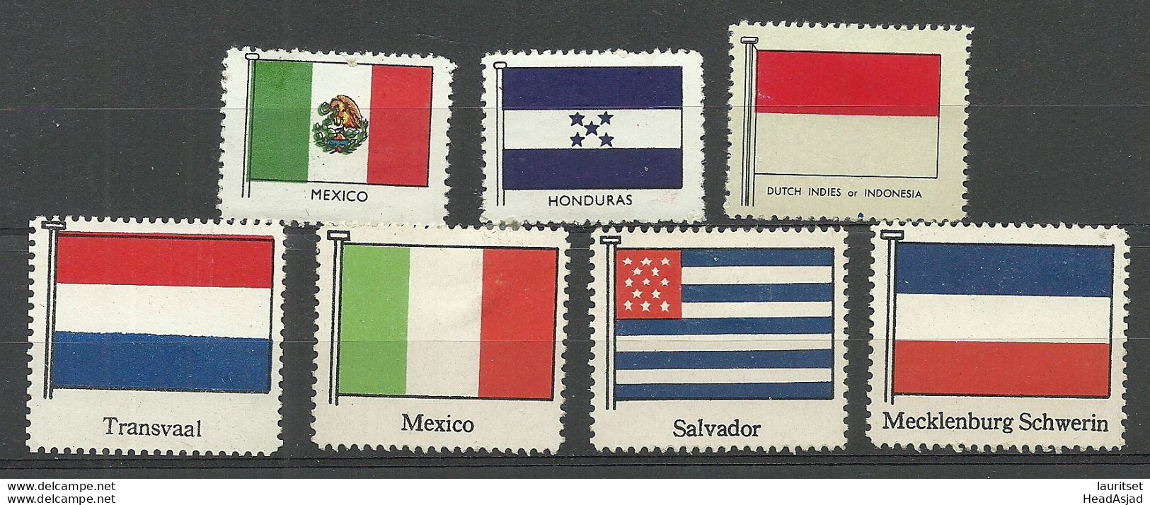 Vignettes Flags Flaggen Mexico Honduras Transvaal Salvador Dutch Indies & Indonesia Mecklenburg-Schwerin, Unused - Timbres