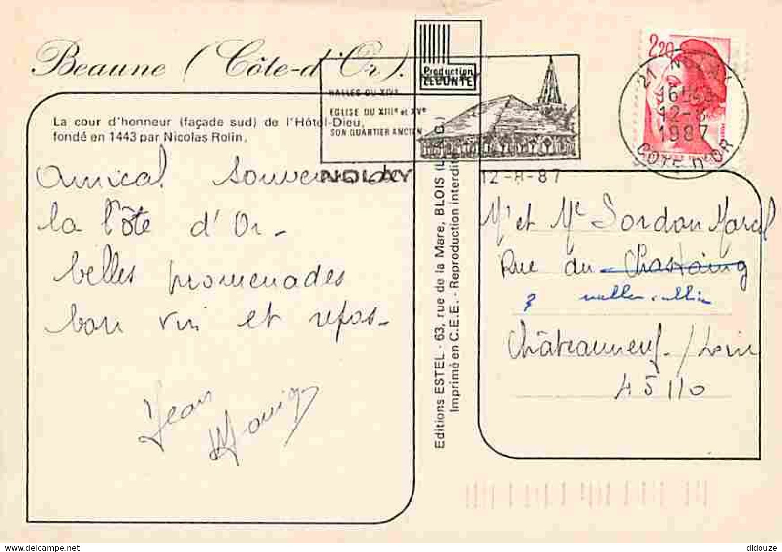 21 - Beaune - L'Hotel Dieu - Cour D'Honneur - Flamme Postale - Blasons - CPM - Voir Scans Recto-Verso - Beaune