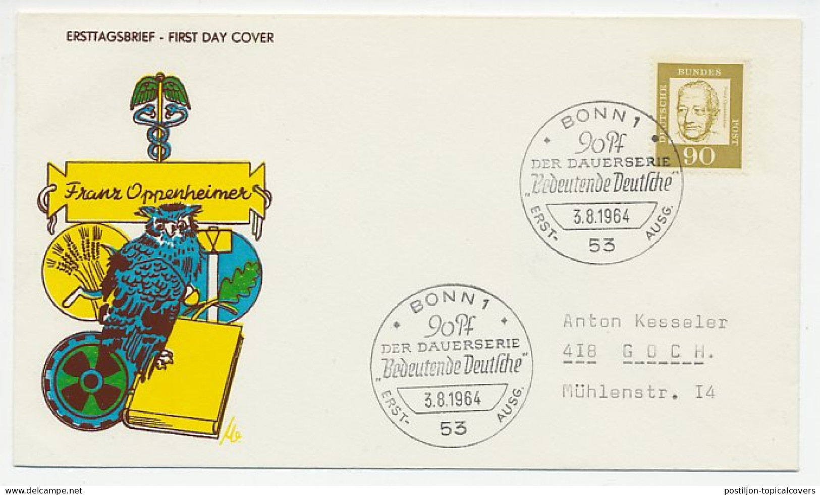 Cover / Postmark Germany 1964 Franz Oppenheimer - Autres & Non Classés