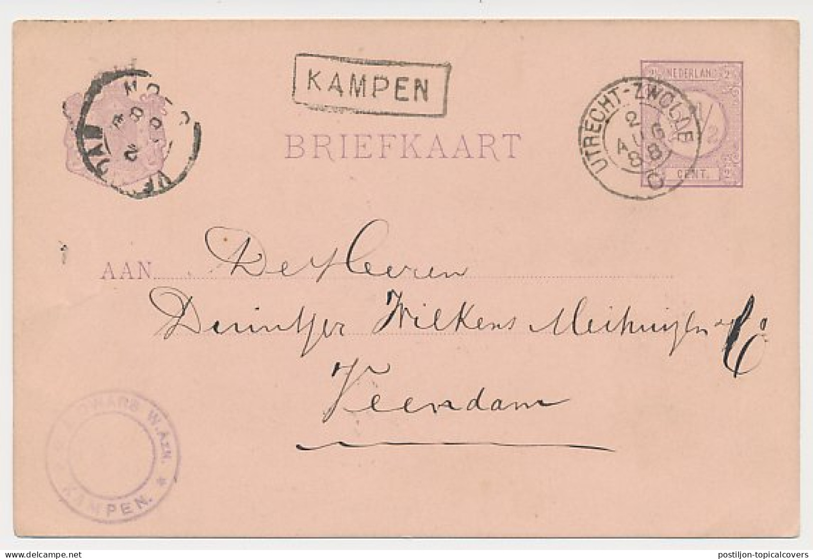 Trein Haltestempel Kampen 1888 - Covers & Documents