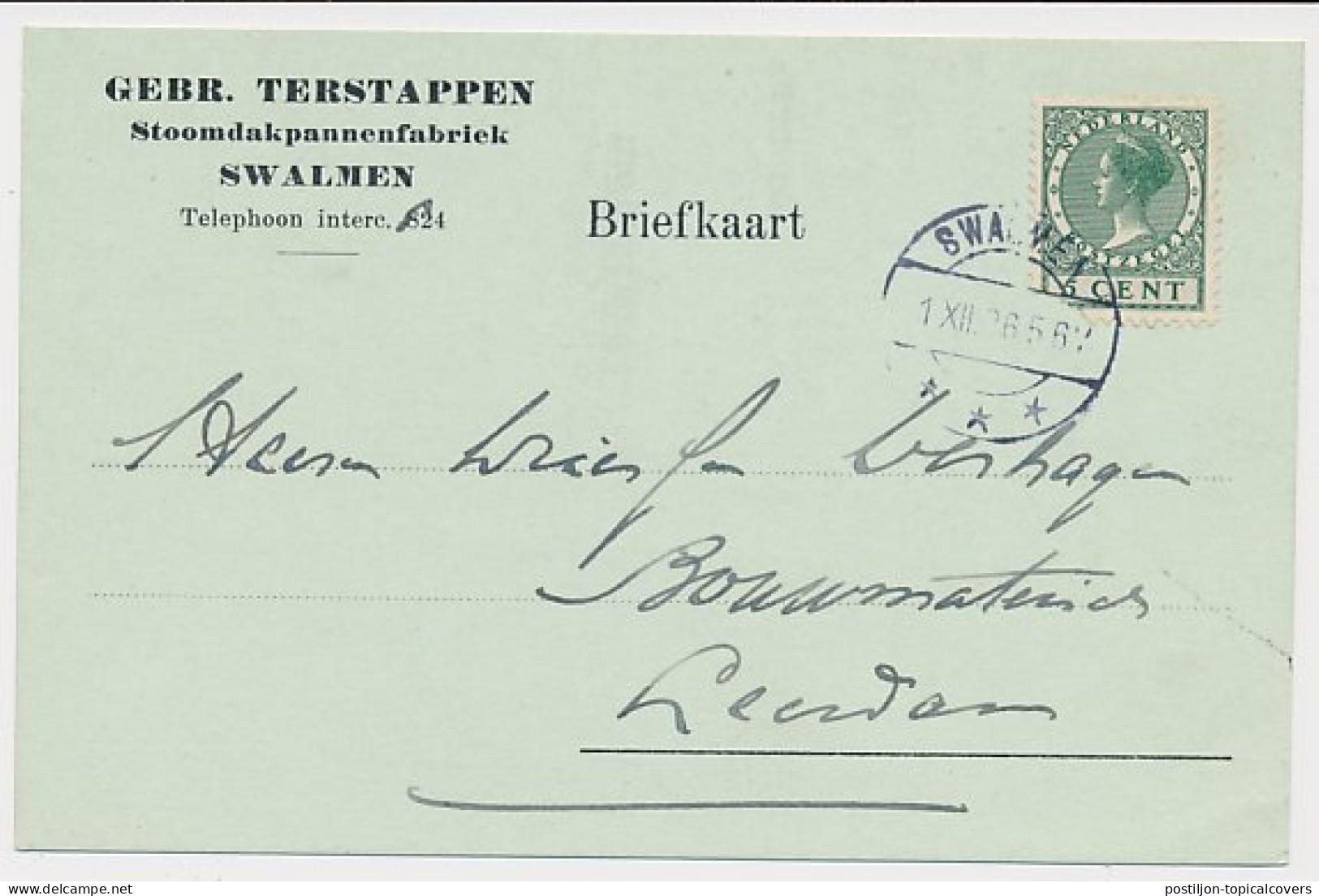 Firma Briefkaart Swalmen 1926 - Stoomdakpannenfabriek - Non Classés