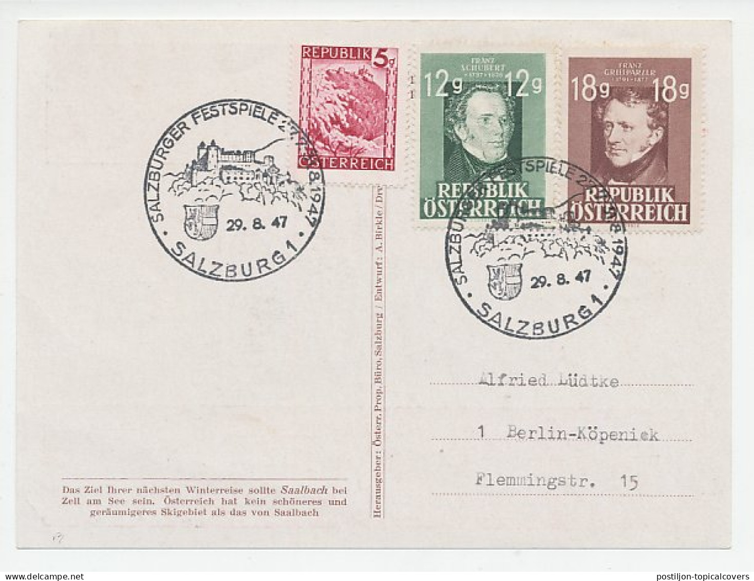 Card / Postmark Austria 1947 Salzburger Festival - Musique