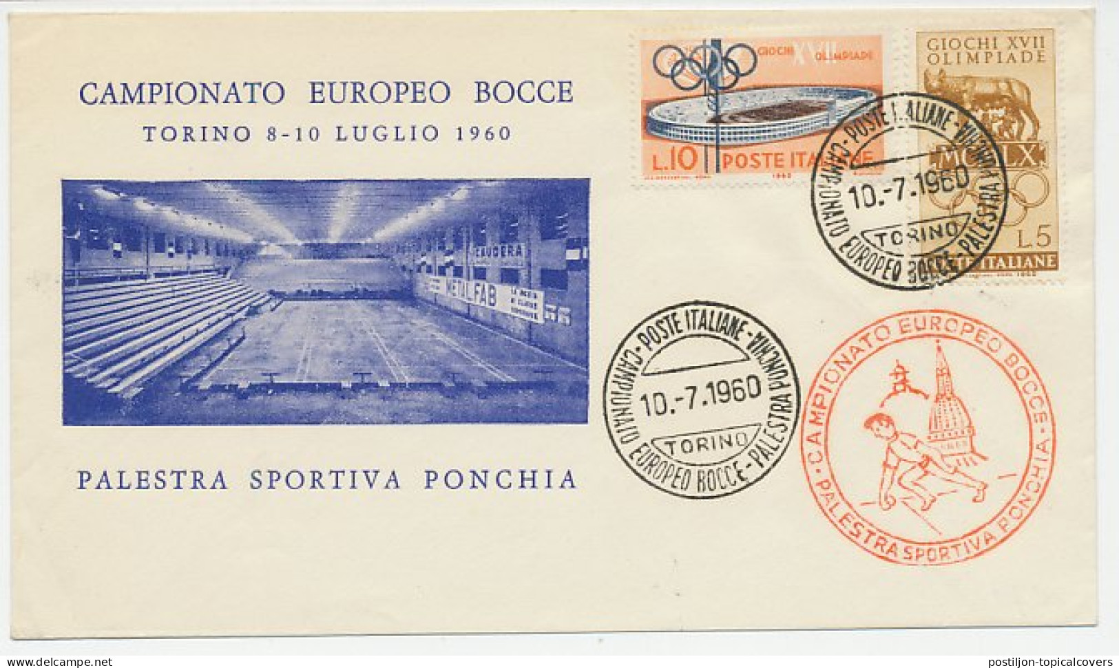 Cover / Postmark Italy 1960 European Championship Bocce Torino 1960 - Andere & Zonder Classificatie