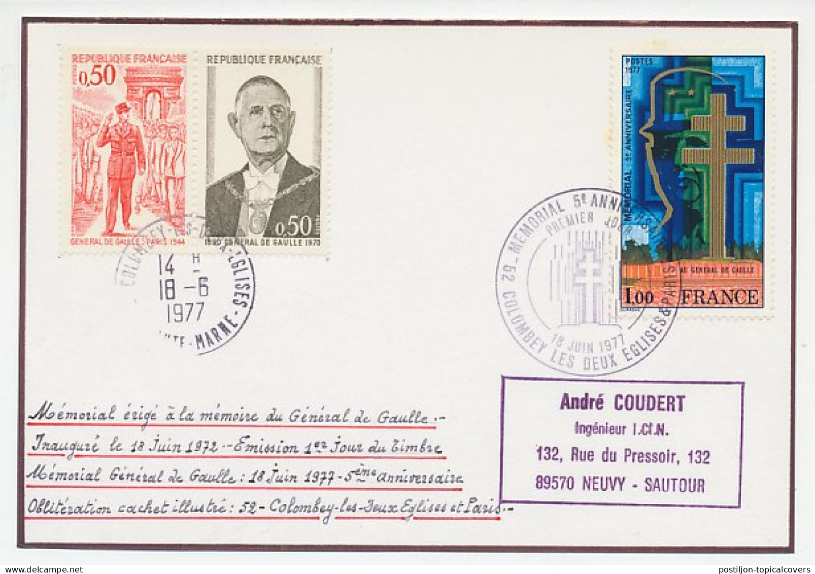 Card / Postmark France 1977 Charles De Gaulle - Other & Unclassified