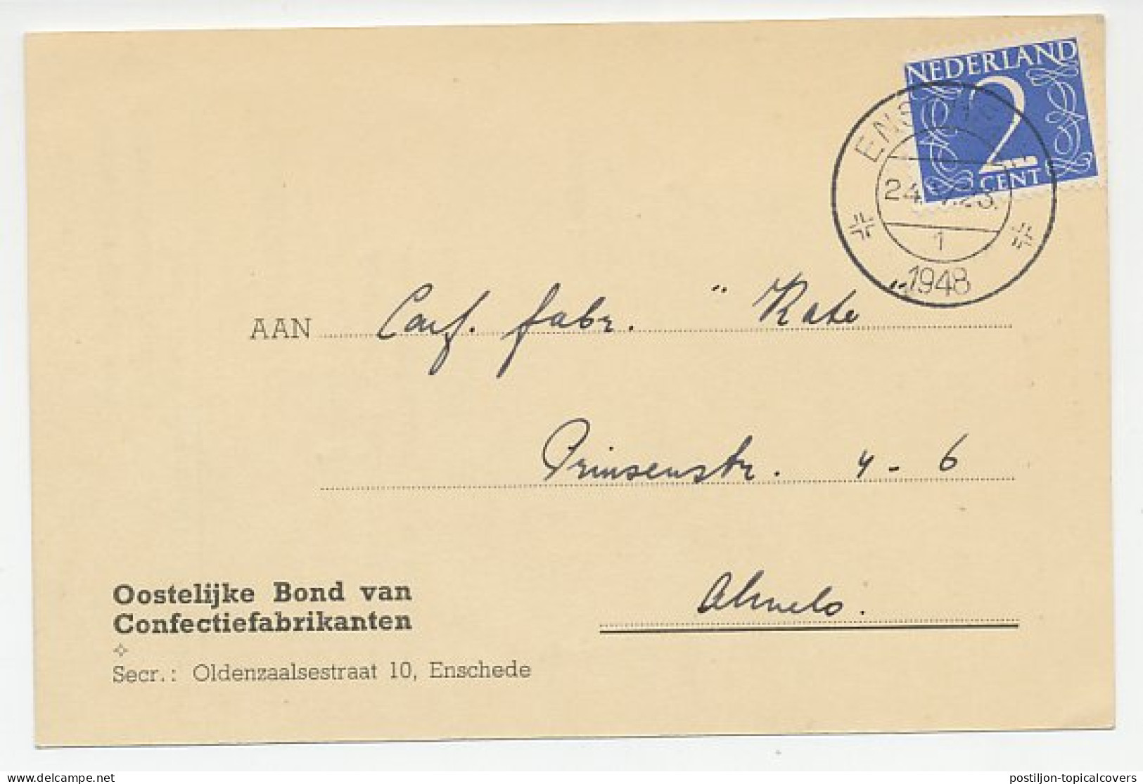 Firma Briefkaart Enschede 1948 - Confectie - Non Classés