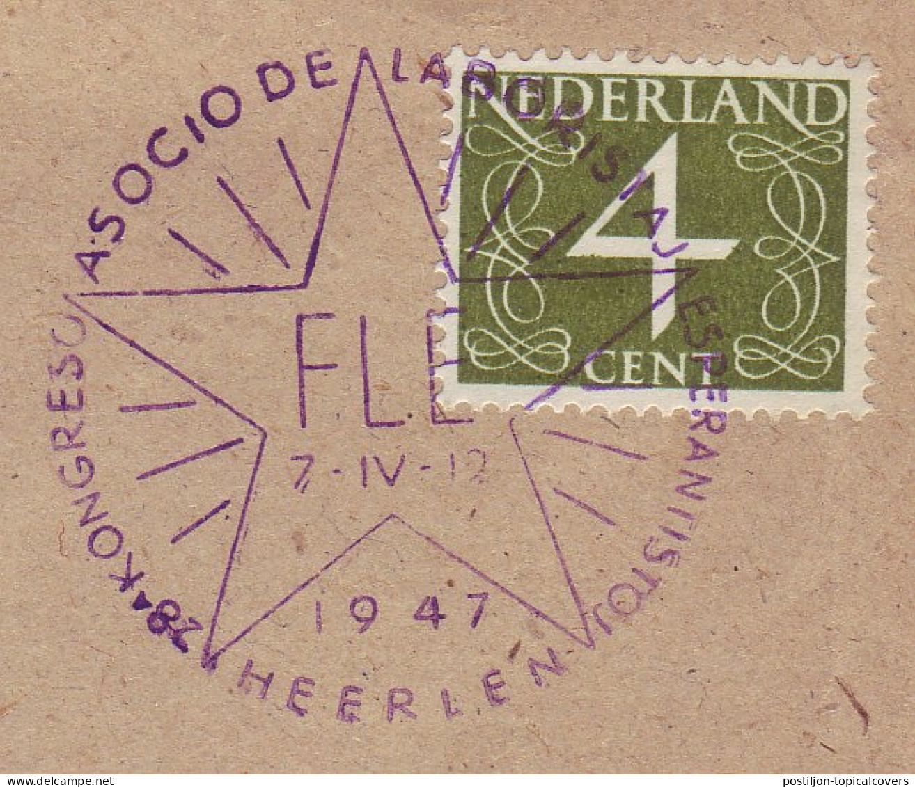 Cover / Postmark Netherlands 1947 Esperanto F.L.E. Heerlen - Esperanto