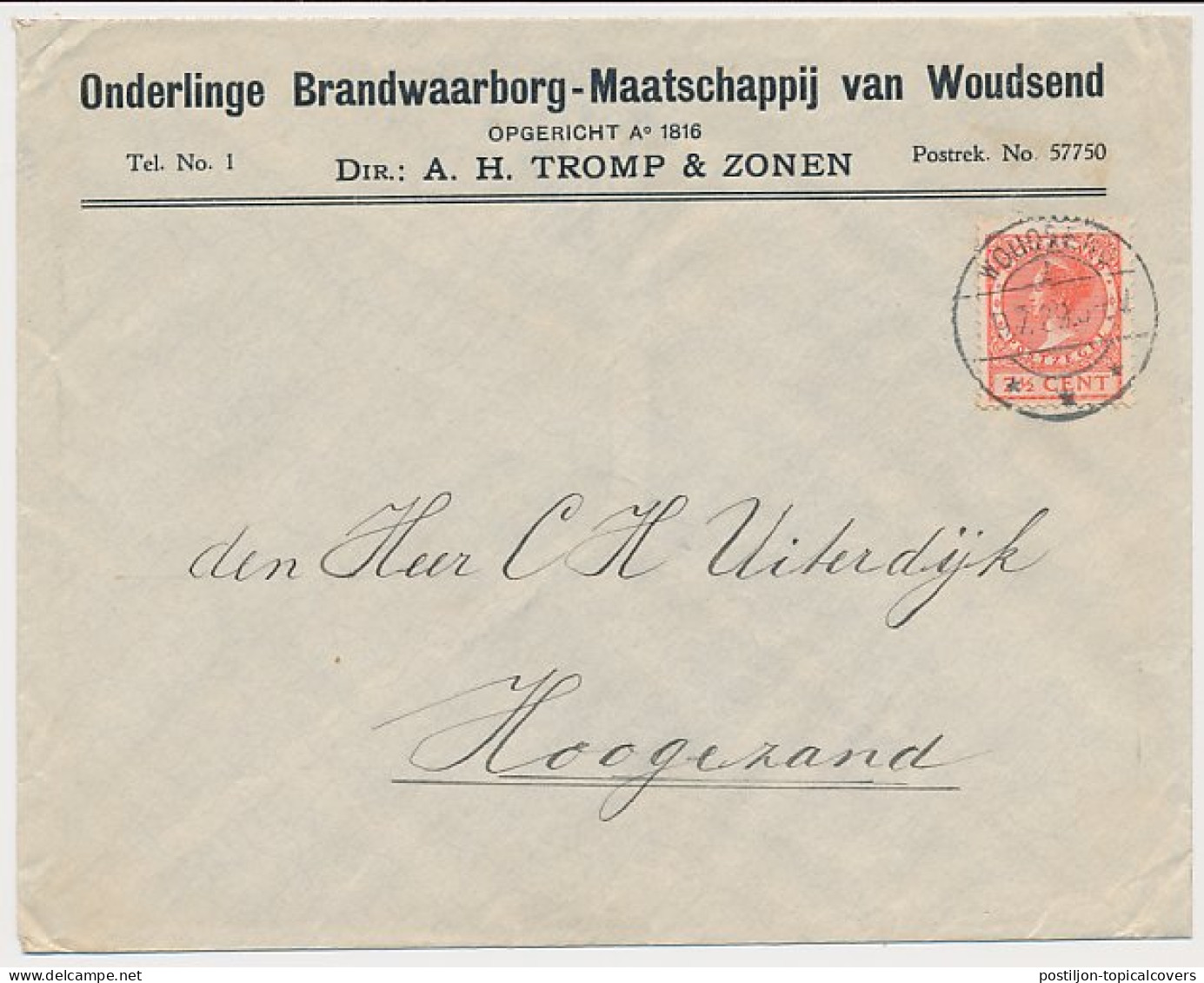 Firma Envelop Woudsend 1929 - Ond. Brandwaarborg Maatschappij - Non Classés