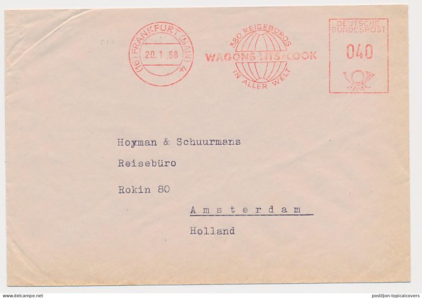 Meter Cover Germany 1958 Wagon Lits - Cook - Travel Agency - Other & Unclassified