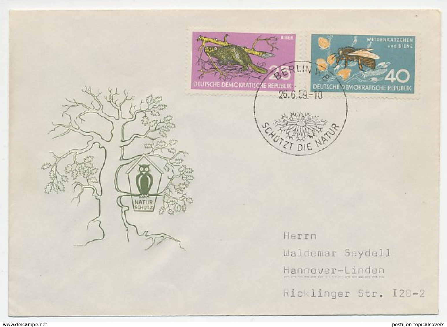 Cover / Postmark Germany / DDR 1959 Bee - Beaver - Owl - Autres & Non Classés