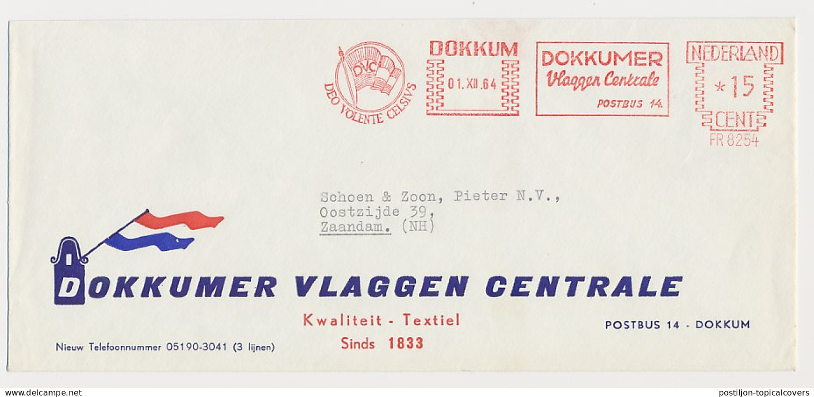 Meter Cover Netherlands 1964 Flag Factory - Deo Volente - Dokkum - Autres & Non Classés