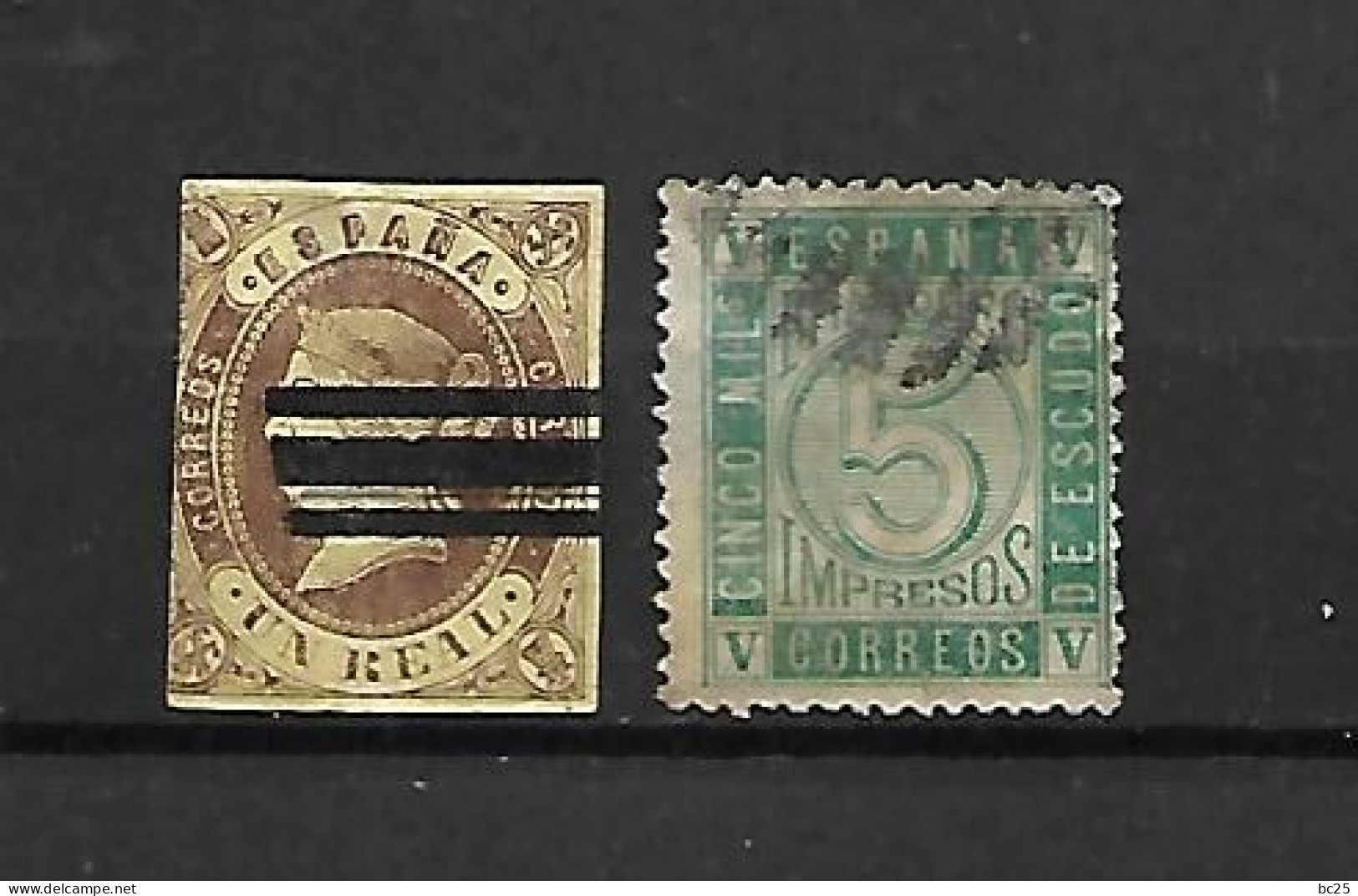 ESPAGNE -ISABELLE II-2 TRES BEAUX VIEUX TIMBRES OBLITERES N° 57-ET N° 93- PAS EMINCE-DE 1862-FAIT SCAN DU VERSO - Used Stamps