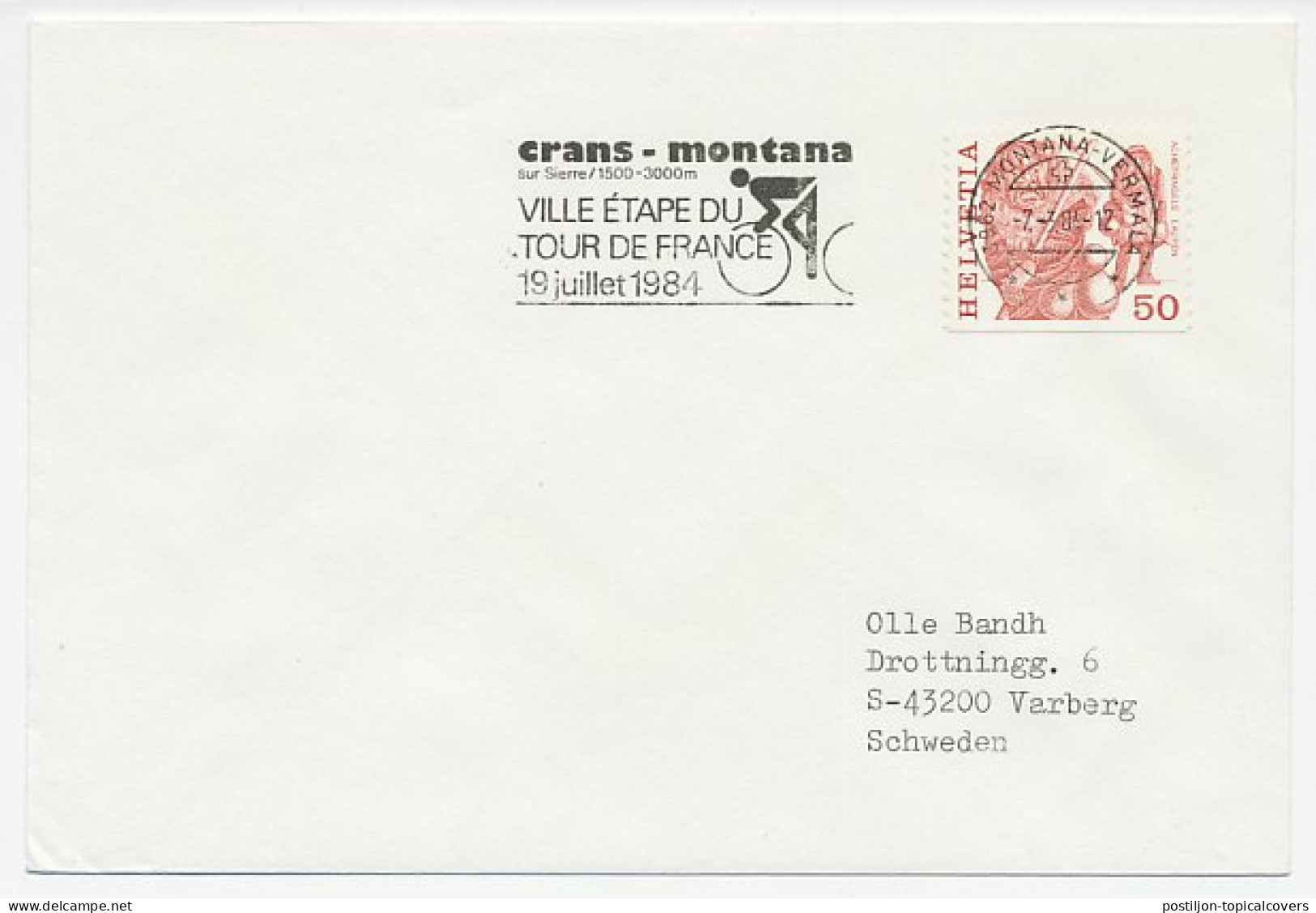 Cover / Postmark Switzerland 1984 Cycle Race - Tour De France - Other & Unclassified