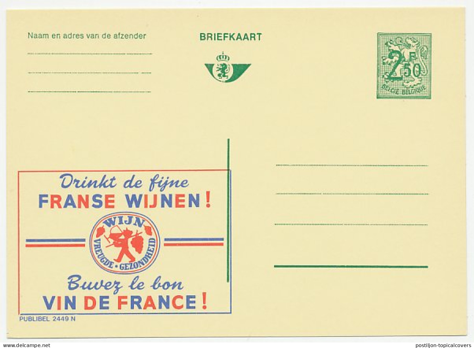 Publibel - Postal Stationery Belgium 1970 Wine - Vini E Alcolici