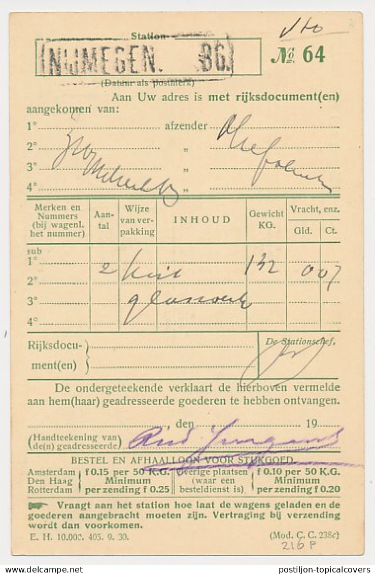 Spoorwegbriefkaart G. NS216 P - Nijmegen - Berg En Dal 1932 - Postal Stationery