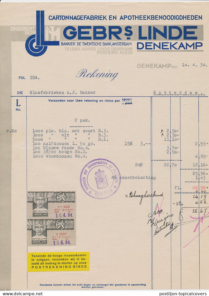 Omzetbelasting 3 CENT / 1.- GLD - Denekamp 1934 - Revenue Stamps