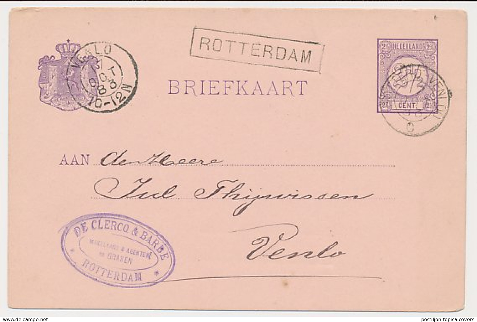Trein Haltestempel Rotterdam 1883 - Brieven En Documenten