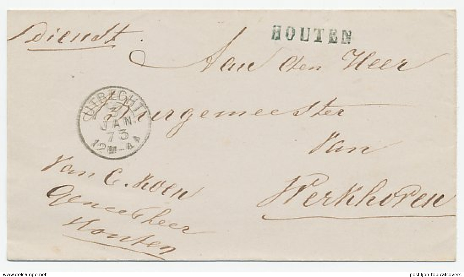 Naamstempel Houten 1873 - Lettres & Documents