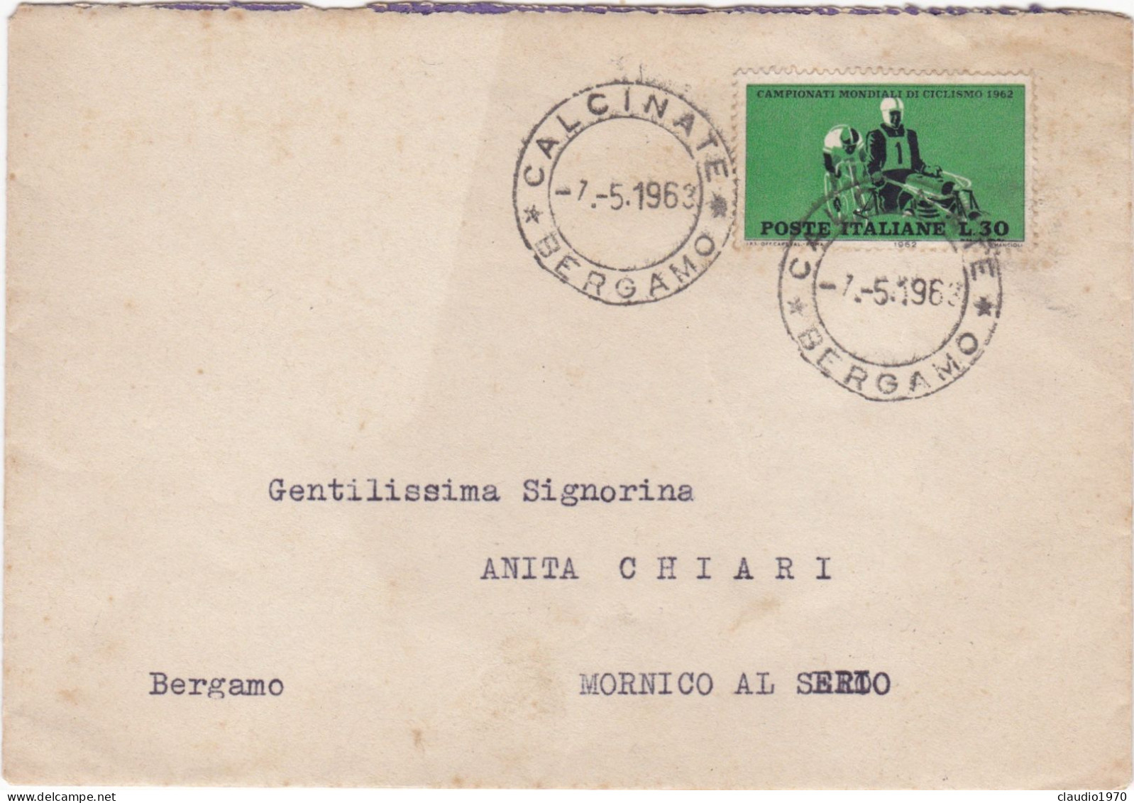 REPUBBLICA - ITALIA -  CALCINATE (BG) VIAGGIATA PER MORNICO AL SERIO (BG) - 1963 - Sonstige & Ohne Zuordnung