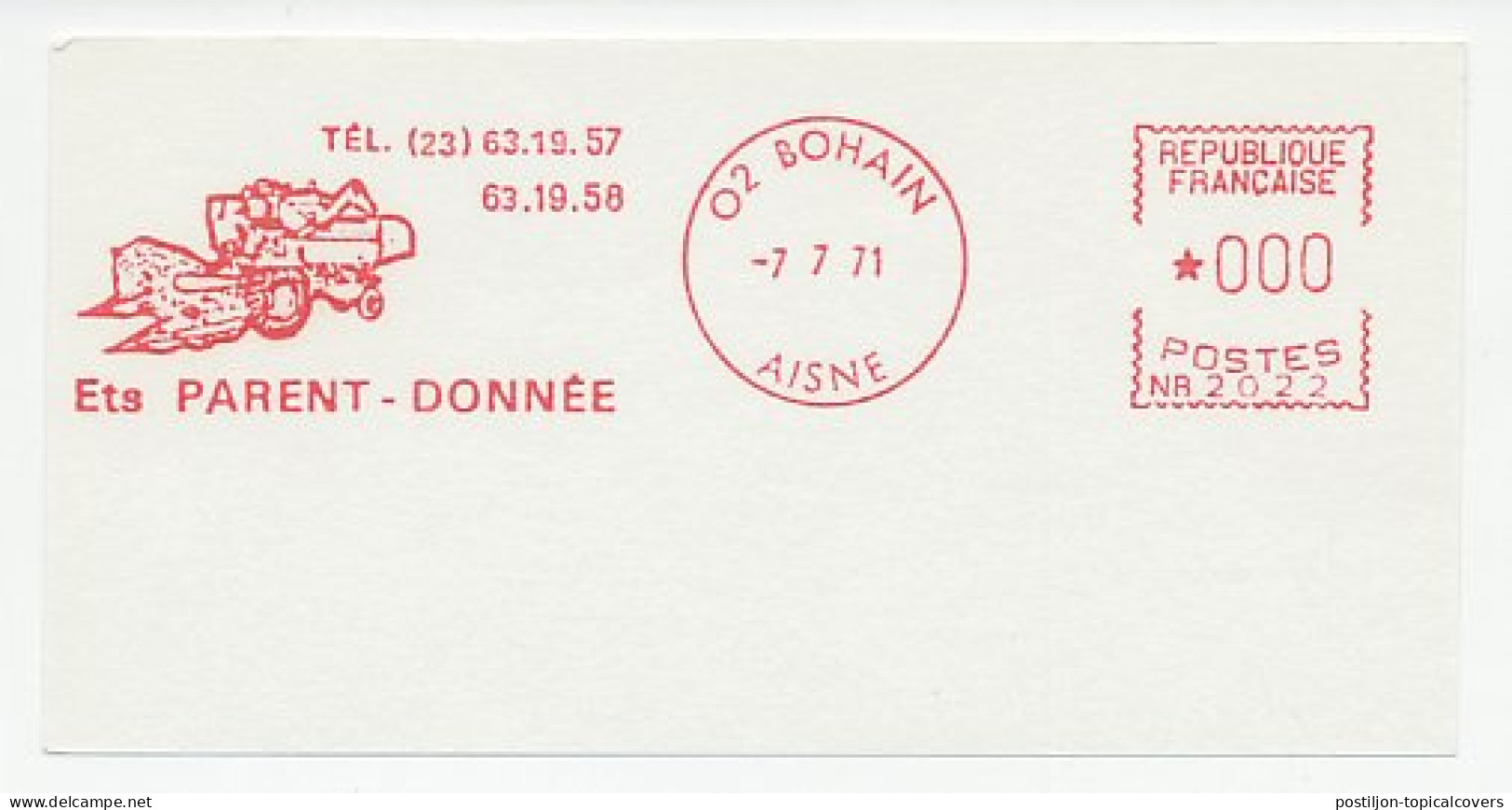 Test Meter Card France 1971 Harvester - Agriculture