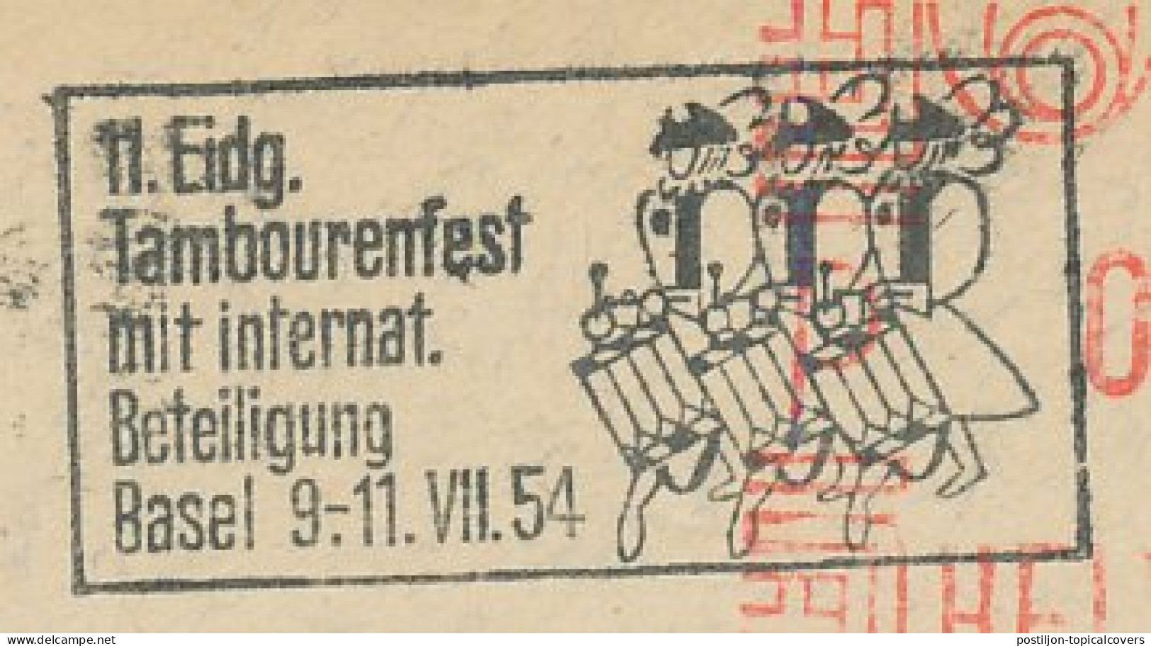 Postmark Cut Switzerland 1954 Tambour Feast - Music