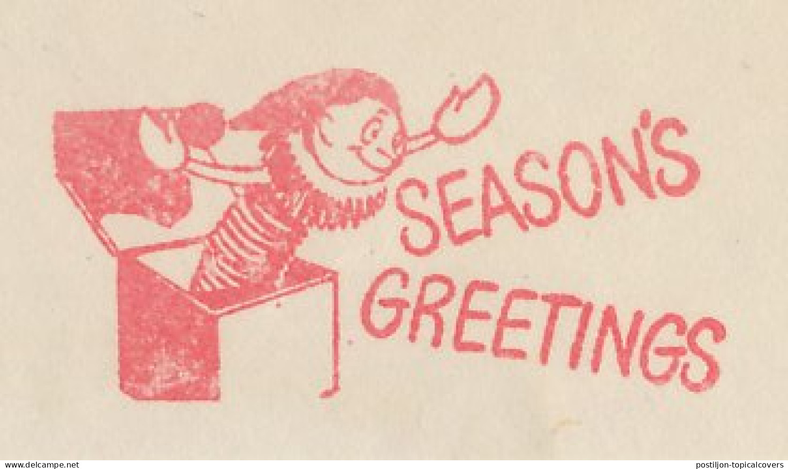 Meter Top Cut USA 1949 Season S Greetings - Clown In A Box - Noël