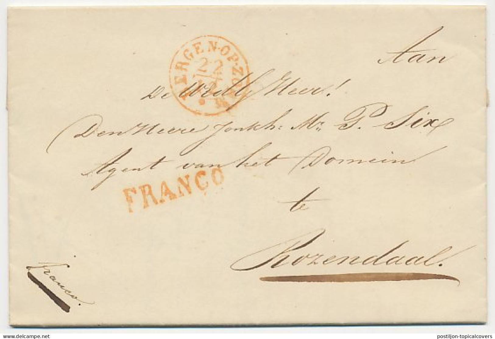 Bergen Op Zoom - Rozendaal 1842 - FRANCO - ...-1852 Vorläufer
