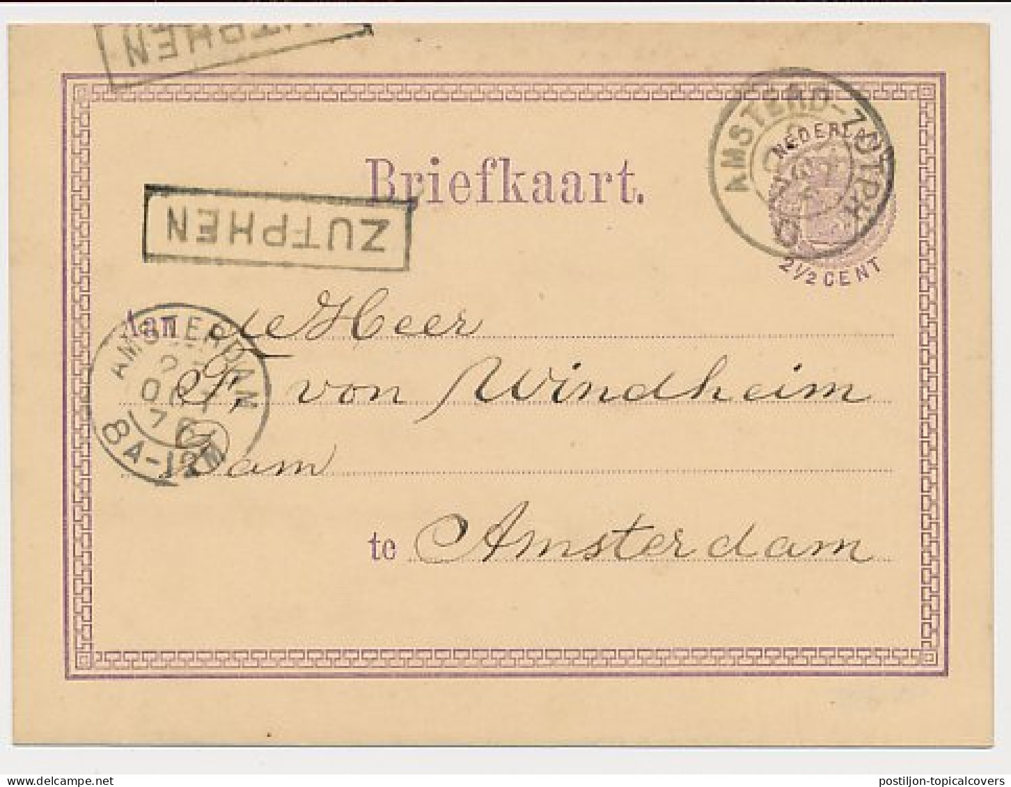 Trein Haltestempel Zutphen 1876 - Brieven En Documenten