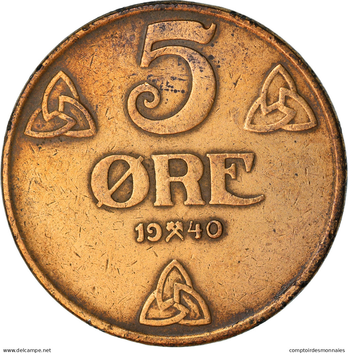 Monnaie, Norvège, Haakon VII, 5 Öre, 1940, Kongsberg, TTB, Bronze, KM:368 - Norvège