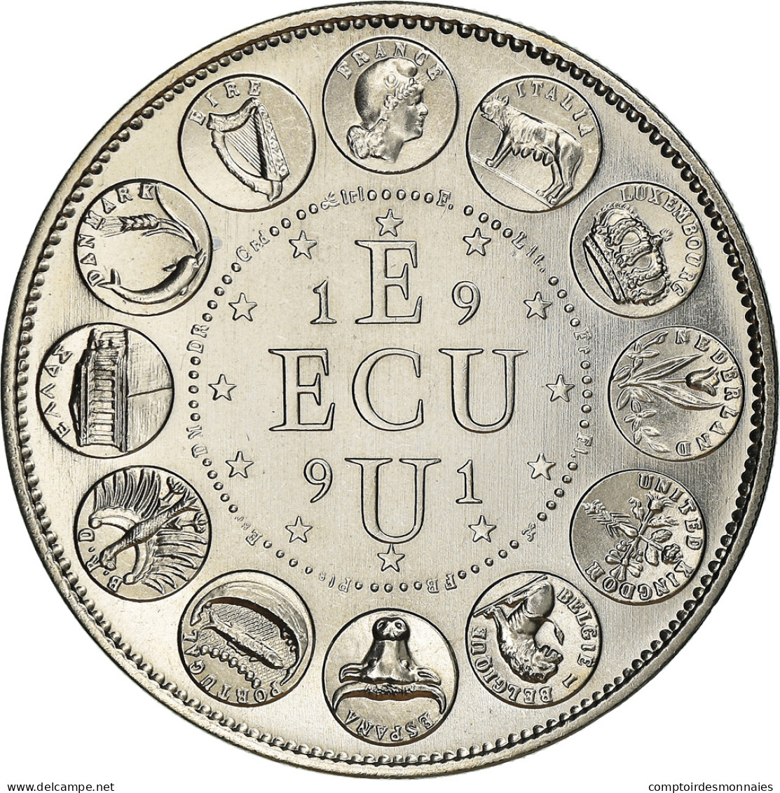 France, Médaille, Ecu Europa, Marianne, Politics, 1991, Rodier, FDC - Altri & Non Classificati