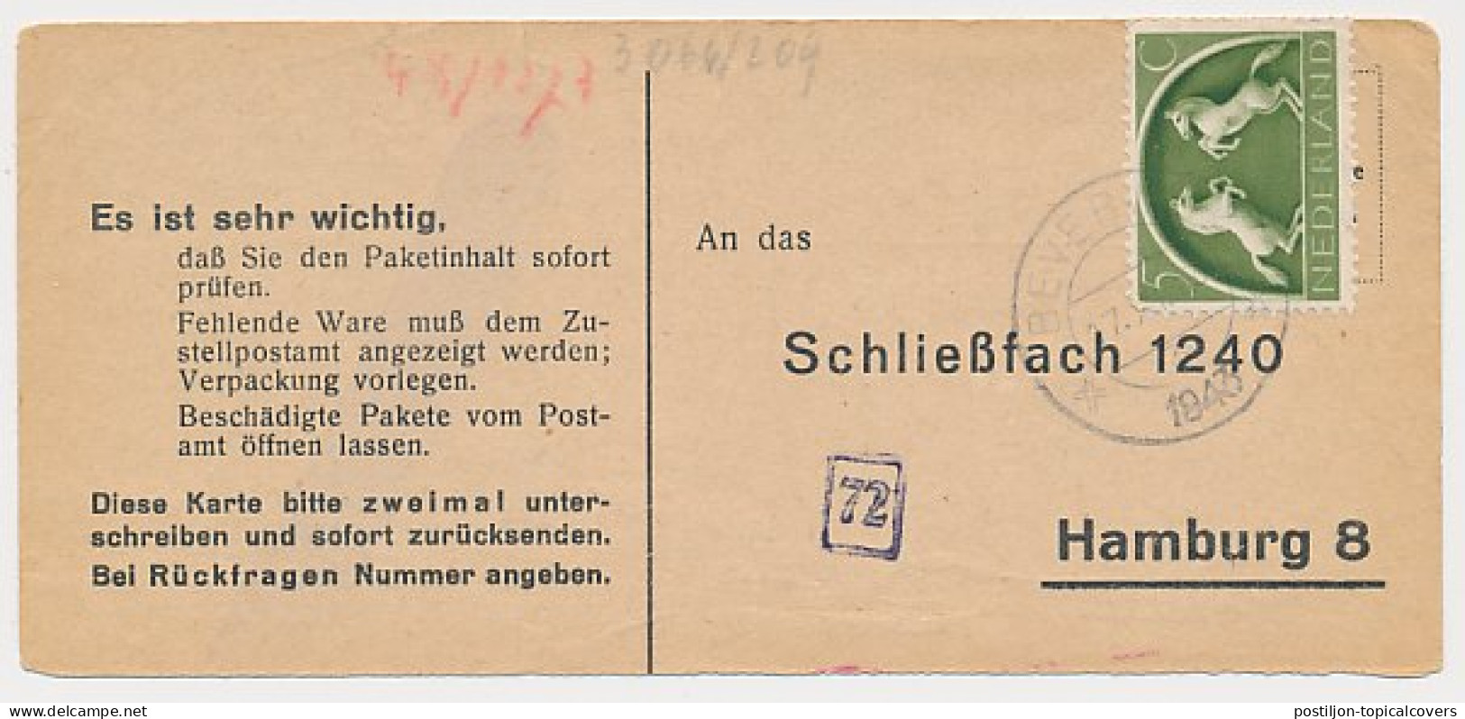 Beverwijk - Hamburg Duitsland 1943 - Liebesgabenpaket - Unclassified