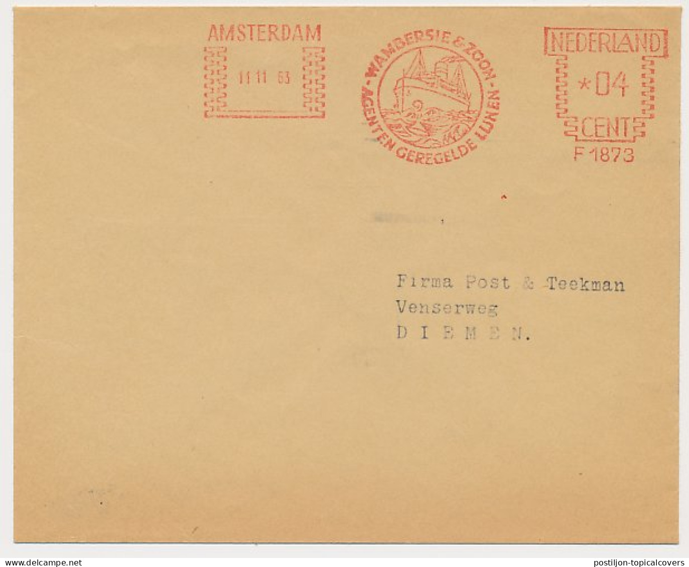 Meter Cover Netherlands 1963 Shipping Company Wambersie - Ships