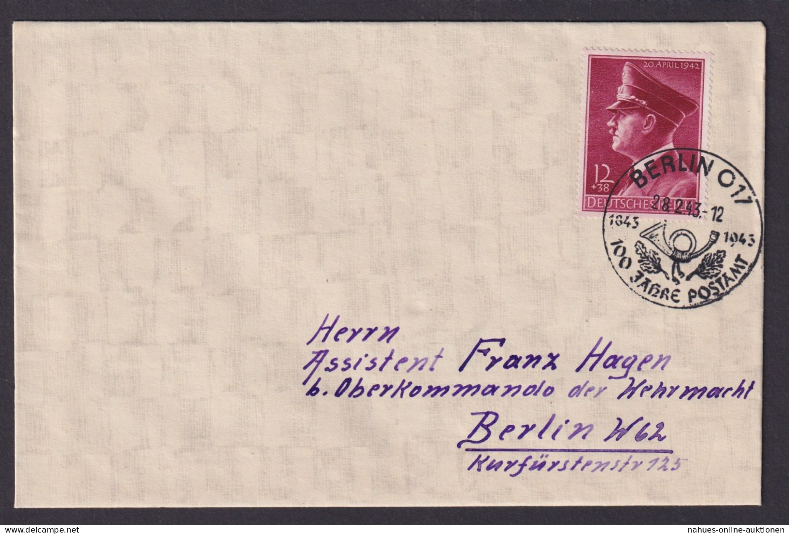 Deutsches Reich Brief An OKW Rüstungsamt Berlin Franz Hagen Selt SST 100 Jahre - Covers & Documents