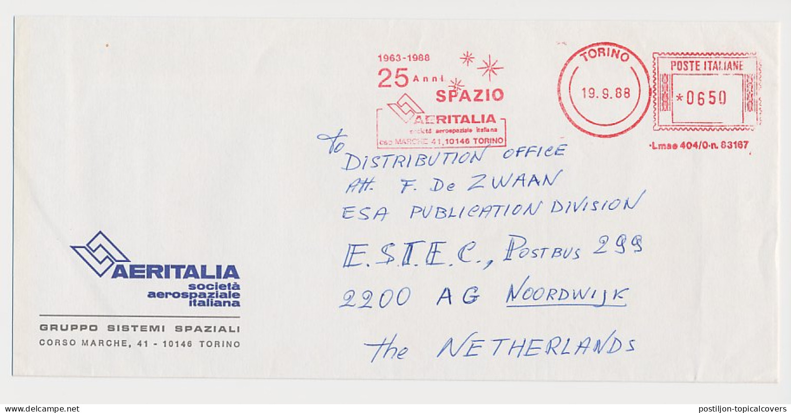 Meter Cover Italy 1988 Aeritalia - Aerospace Engineering Corporation - Astronomie