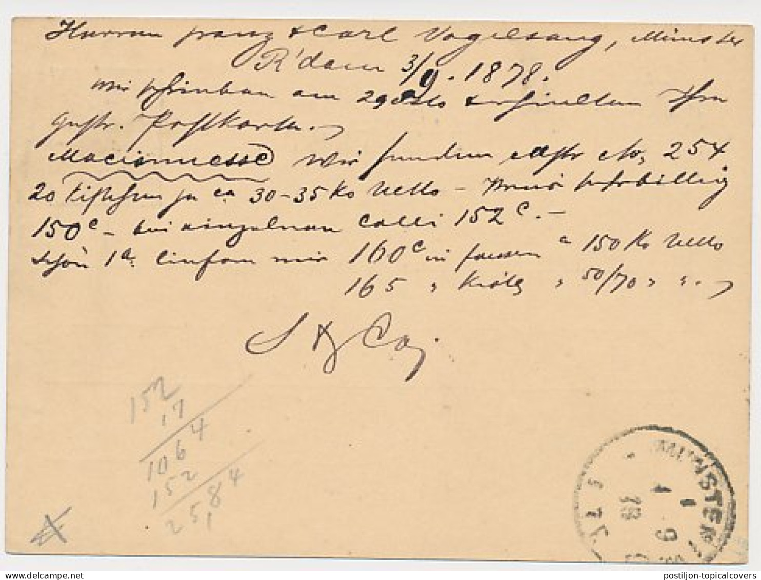 Trein Haltestempel Rotterdam 1878 - Lettres & Documents