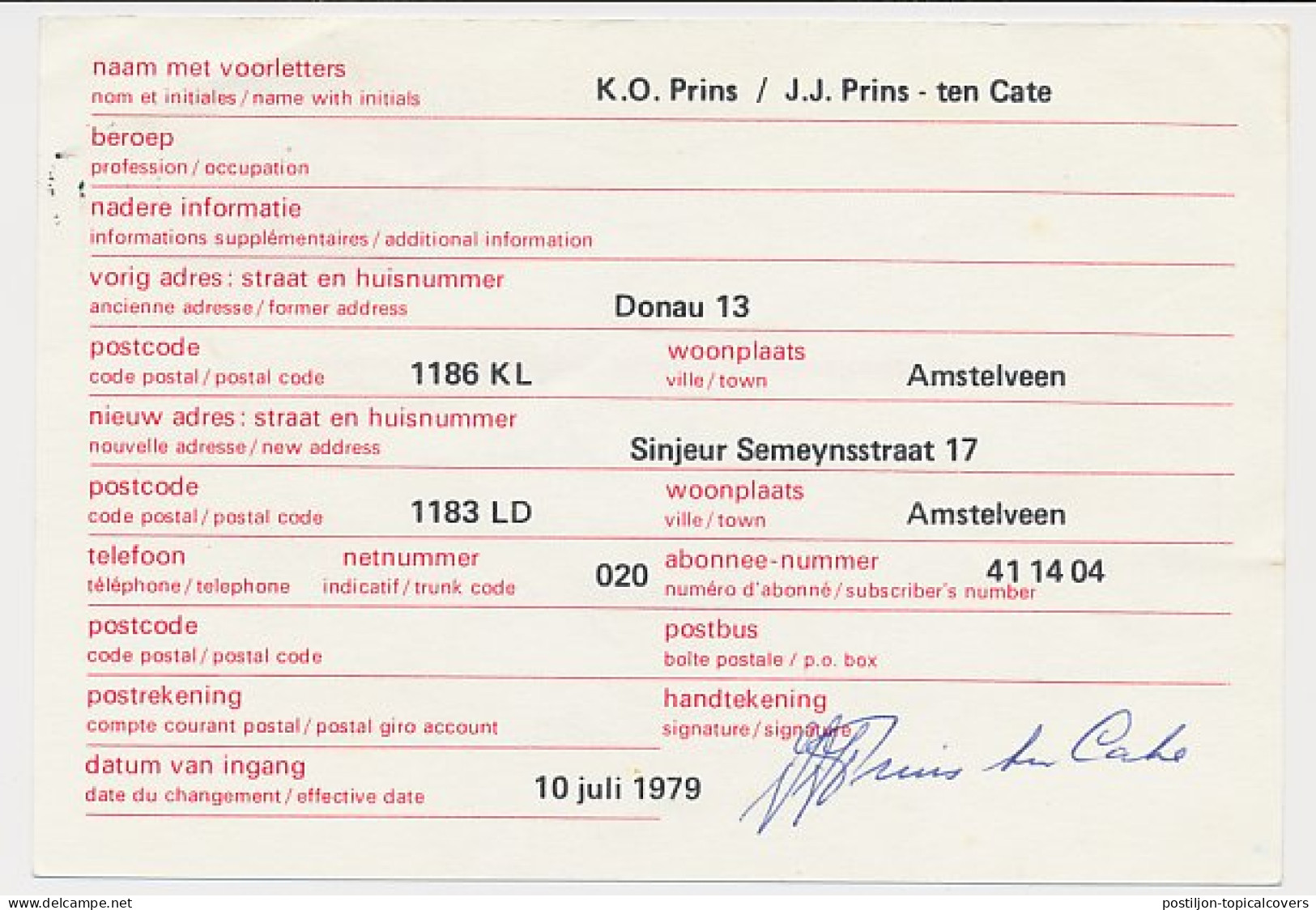 Verhuiskaart G. 44 Particulier Bedrukt Groningen 1979 - Ganzsachen