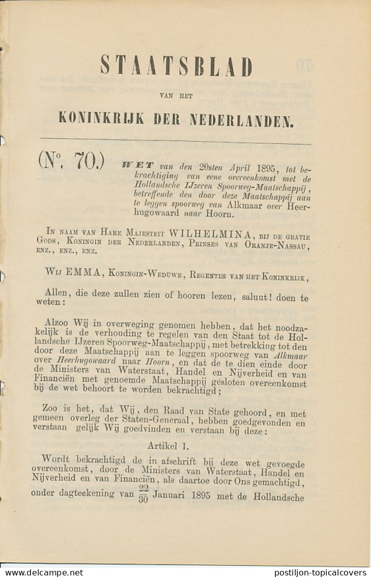 Staatsblad 1895 : Spoorlijn Alkmaar - Heerhugowaard - Hoorn - Documents Historiques