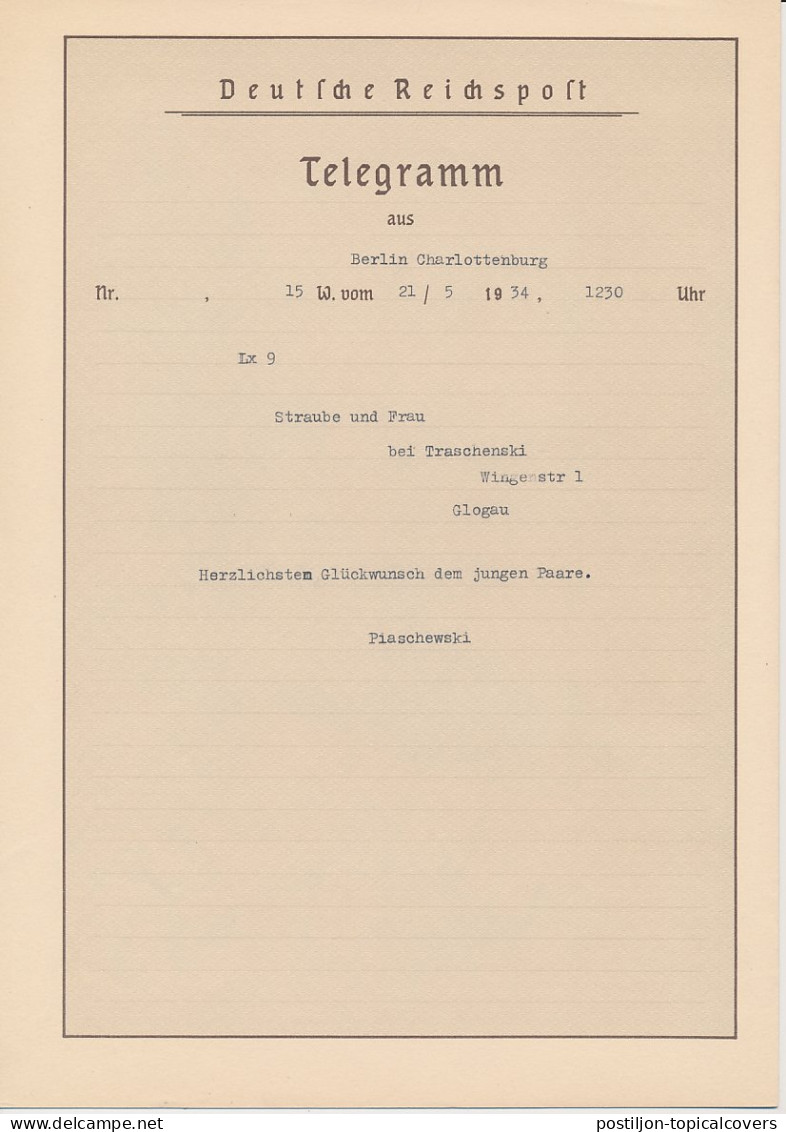 Telegram Germany 1934 - Schmuckblatt Telegramme Nazi Party Rallies 1933 - Swastika - Eagle - Church Potsdam - Autres & Non Classés